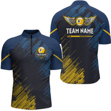 Load image into Gallery viewer, Personalized Blue Yellow 9 Ball Pool Wings Men&#39;s Billiard Shirts, 9 Ball Billiard Team Shirt Jersey TDM3776