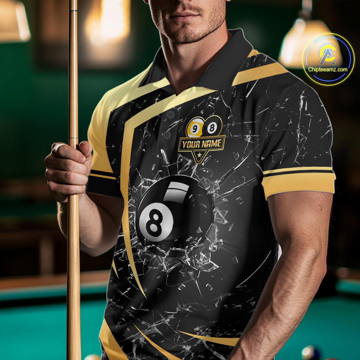 Black And Gold 8 Ball & 9 Ball Glass Break Billiard Shirt For Men Custom Pool Team Jersey Outfit TDM6151