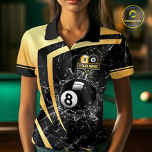Load image into Gallery viewer, Black And Gold 8 Ball &amp; 9 Ball Glass Break Billiard Shirt For Women Custom Pool Team Jersey Outfit TDM6151
