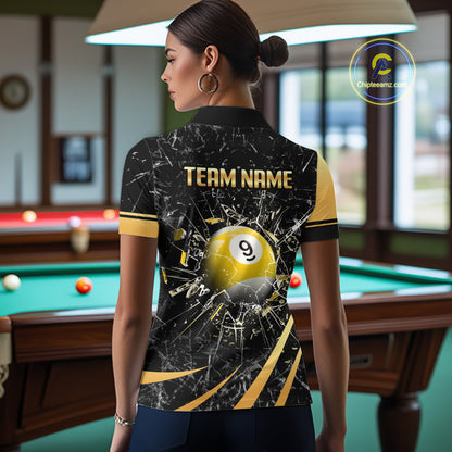 Black And Gold 8 Ball & 9 Ball Glass Break Billiard Shirt For Women Custom Pool Team Jersey Outfit TDM6151