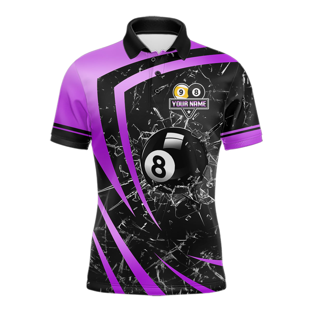 Black And Purple 8 Ball & 9 Ball Glass Break Billiard Shirt For Men Custom Pool Team Jersey Outfit TDM6152