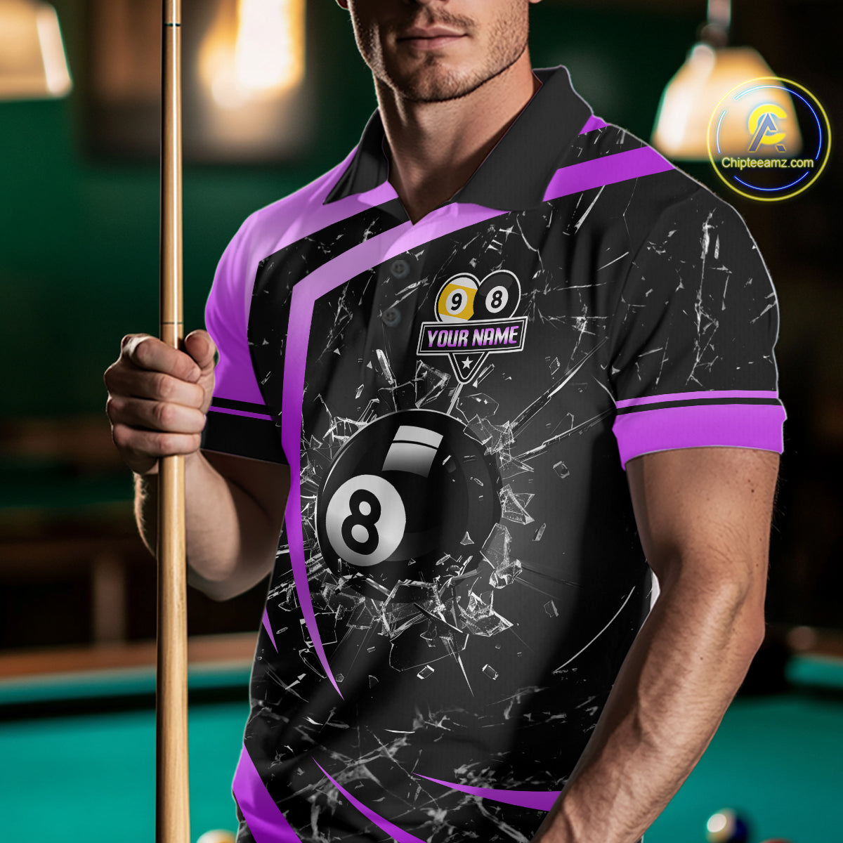 Black And Purple 8 Ball & 9 Ball Glass Break Billiard Shirt For Men Custom Pool Team Jersey Outfit TDM6152
