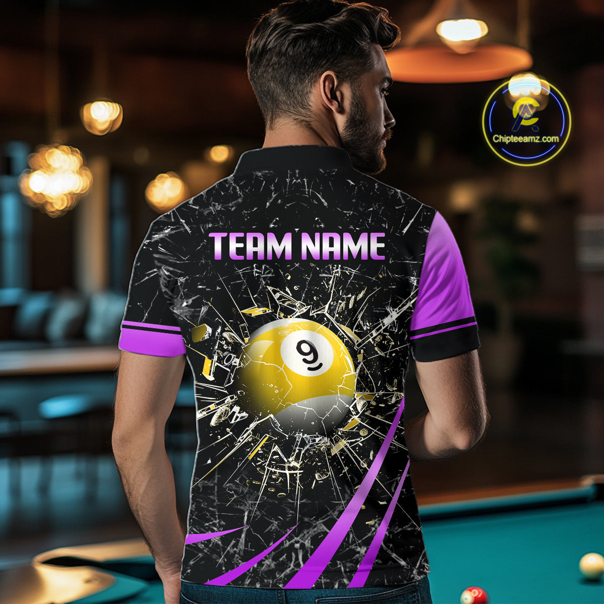 Black And Purple 8 Ball & 9 Ball Glass Break Billiard Shirt For Men Custom Pool Team Jersey Outfit TDM6152