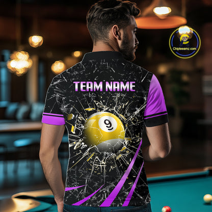 Black And Purple 8 Ball & 9 Ball Glass Break Billiard Shirt For Men Custom Pool Team Jersey Outfit TDM6152