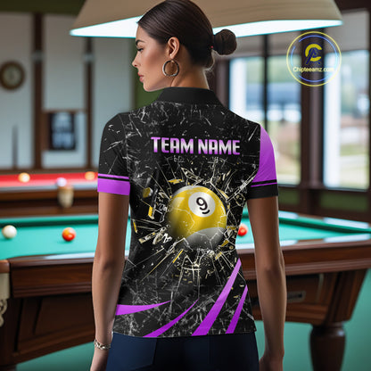 Black And Purple 8 Ball & 9 Ball Glass Break Billiard Shirt For Women Custom Pool Team Jersey Outfit TDM6152