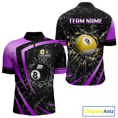 Black And Purple 8 Ball & 9 Ball Glass Break Billiard Shirt For Men Custom Pool Team Jersey Outfit TDM6152