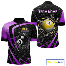 Load image into Gallery viewer, Black And Purple 8 Ball &amp; 9 Ball Glass Break Billiard Shirt For Men Custom Pool Team Jersey Outfit TDM6152