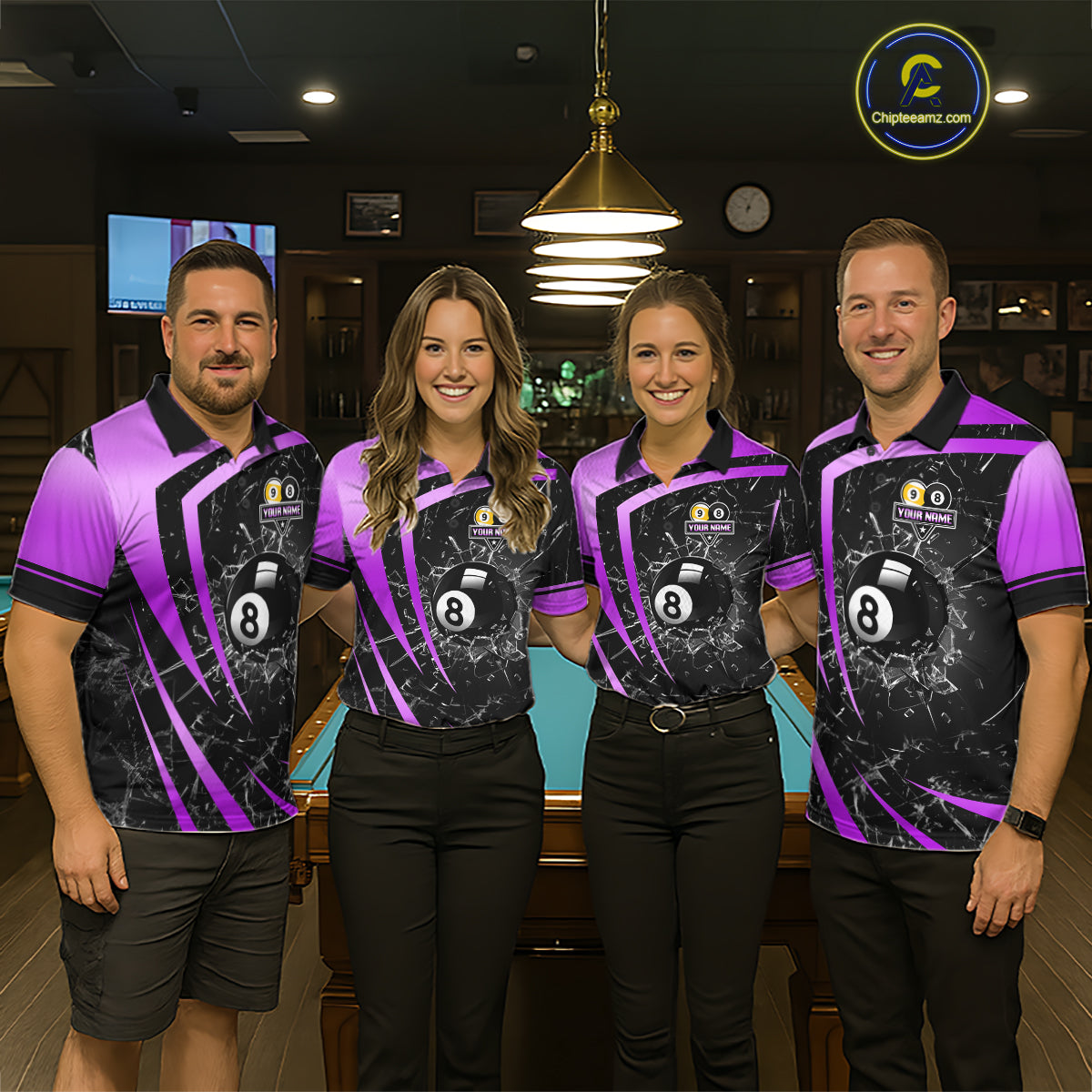 Black And Purple 8 Ball & 9 Ball Glass Break Billiard Shirt For Women Custom Pool Team Jersey Outfit TDM6152