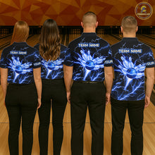 Load image into Gallery viewer, Personalized Lightning Skull Blue Bowling Shirt For Men, Bowling Team Jersey Polo &amp; 1/4 Zip TDM6159