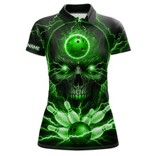 Load image into Gallery viewer, Personalized Lightning Skull Green Bowling Shirt For Women, Bowling Team Jersey Polo &amp; 1/4 Zip TDM6160