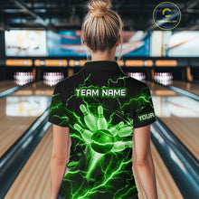 Load image into Gallery viewer, Personalized Lightning Skull Green Bowling Shirt For Women, Bowling Team Jersey Polo &amp; 1/4 Zip TDM6160