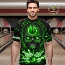 Load image into Gallery viewer, Personalized Lightning Skull Green Bowling Shirt For Men, Bowling Team Jersey Polo &amp; 1/4 Zip TDM6160