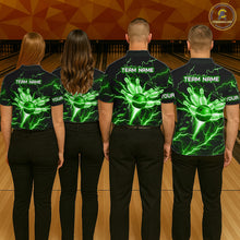 Load image into Gallery viewer, Personalized Lightning Skull Green Bowling Shirt For Women, Bowling Team Jersey Polo &amp; 1/4 Zip TDM6160
