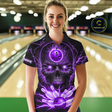 Load image into Gallery viewer, Personalized Lightning Skull Green Bowling Shirt For Women, Bowling Team Jersey Polo &amp; 1/4 Zip TDM6161