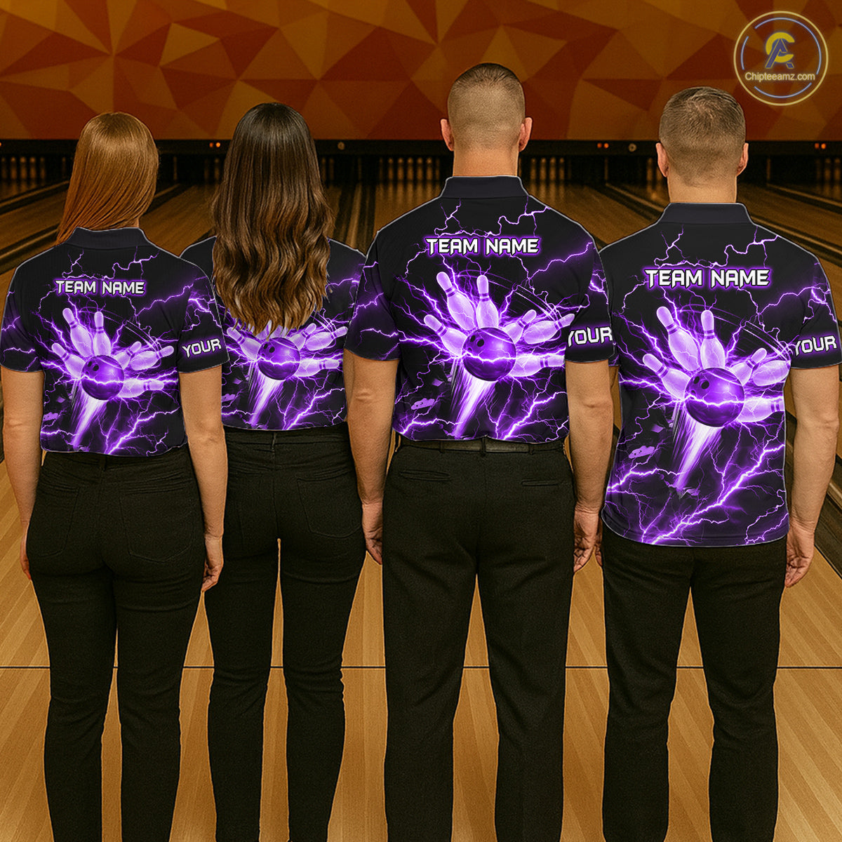 Personalized Lightning Skull Purple Bowling Shirt For Men, Bowling Team Jersey Polo & 1/4 Zip TDM6161