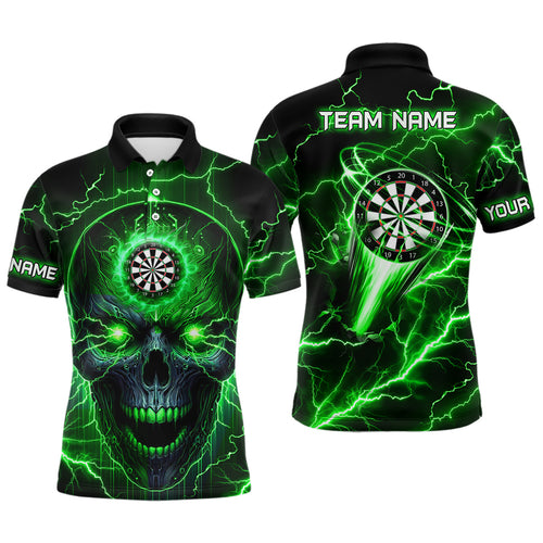 Personalized Green Darts Skull Men Polo Shirts Custom Lightning Thunder Team League Darts Jersey TDM1510