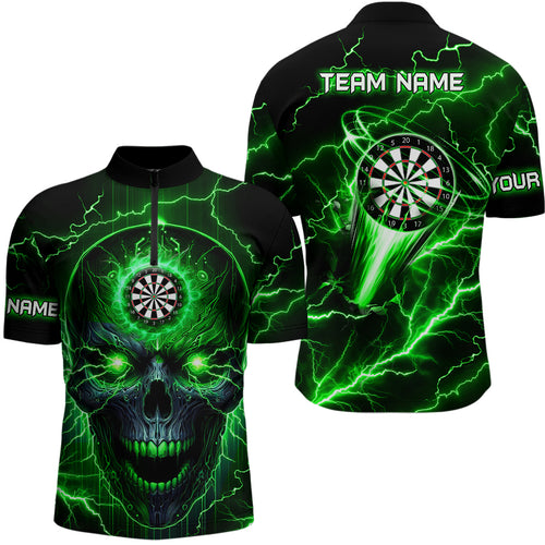 Green Darts Skull Men Quarter-Zip Shirt Custom Lightning Thunder Team League Darts Jersey TDM1510