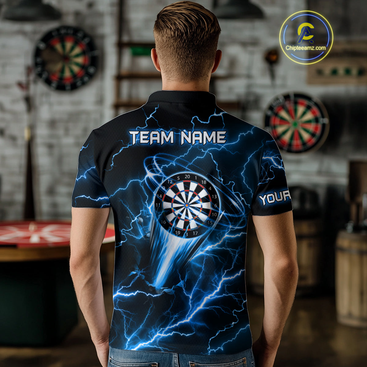 Blue Darts Skull Men Quarter-Zip Shirt Custom Lightning Thunder Team League Darts Jersey TDM1511