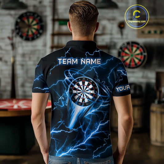 Blue Darts Skull Men Quarter-Zip Shirt Custom Lightning Thunder Team League Darts Jersey TDM1511