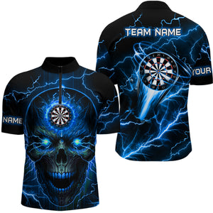 Blue Darts Skull Men Quarter-Zip Shirt Custom Lightning Thunder Team League Darts Jersey TDM1511