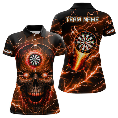 Personalized Orange Darts Skull Women Polo Shirts Custom Lightning Thunder Team League Darts Jersey TDM1512