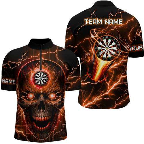 Orange Darts Skull Men Quarter-Zip Shirt Custom Lightning Thunder Team League Darts Jersey TDM1512