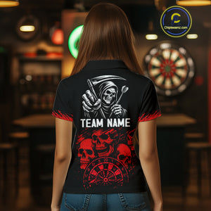 Custom Women's Grim Reaper Dart Shirt – Black Red Grunge Darts Jersey Team Polo & Quarter Zip Styles TDM4067