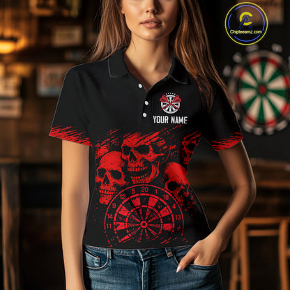 Custom Women's Grim Reaper Dart Shirt – Black Red Grunge Darts Jersey Team Polo & Quarter Zip Styles TDM4067