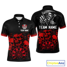 Load image into Gallery viewer, Custom Men&#39;s Grim Reaper Dart Shirt – Black Red Grunge Darts Jersey Team Polo &amp; Quarter Zip Styles TDM4067