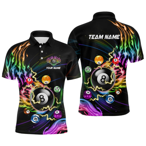 Personalized 3D Billiard Balls Colorful Fire Pool Shirts For Men Custom Lightning Billiard Jerseys TDM2088