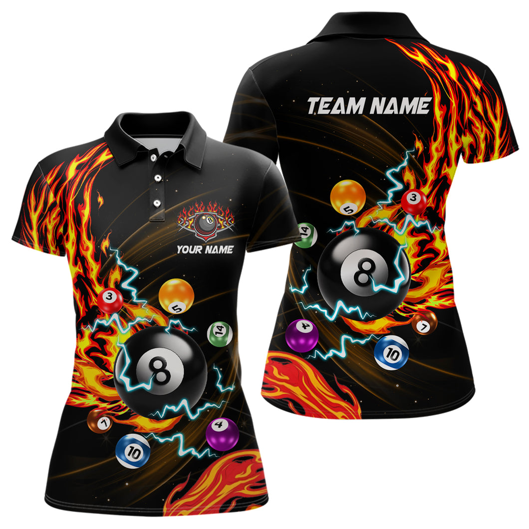 Personalized 3D Billiard Balls Fire Flame Pool Shirts For Women Custom Lightning Billiard Jerseys TDM2089