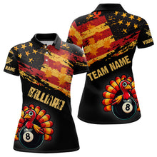 Load image into Gallery viewer, Funny Turkey Retro Autumn American Flag Women Billiard Jerseys Patriotic Thanksgiving Billiard Shirts TDM2819