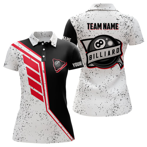Funny 8 Ball Pool Grunge Style Custom Billiard Women Polo & Quarter Zip, 8 Ball Billiard Jerseys TDM3294