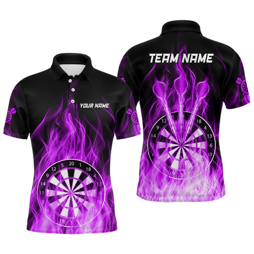 Fire Flame Dartboard 3D Darts Polo & Quarter Zip Custom Dart Shirts For Men Dart Jerseys |Purple TDM3299