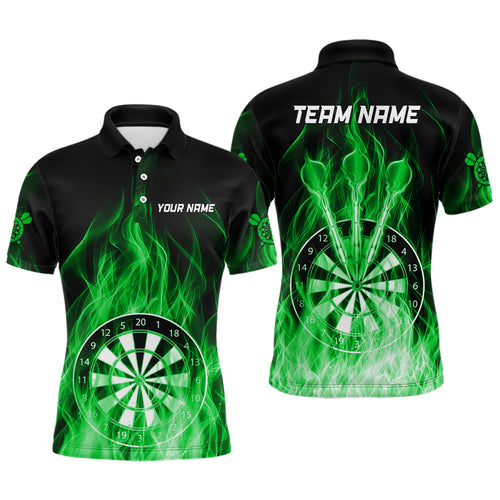 Fire Flame Dartboard 3D Darts Polo & Quarter Zip Custom Dart Shirts For Men Dart Jerseys |Green TDM3300