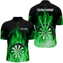 Load image into Gallery viewer, Fire Flame Dartboard 3D Darts Polo &amp; Quarter Zip Custom Dart Shirts For Men Dart Jerseys |Green TDM3300