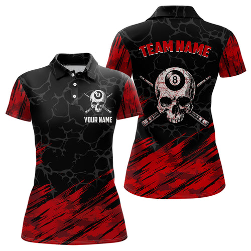 Black And Red 8 Ball Pool Skull Custom Women Billiard Shirts, Billiard Jersey Billiard Team Shirt TDM3303