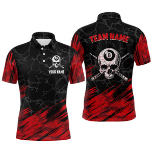 Black And Red 8 Ball Pool Cue Skull Custom Men Billiard Shirts, Billiard Jersey Billiard Team Shirt TDM3303