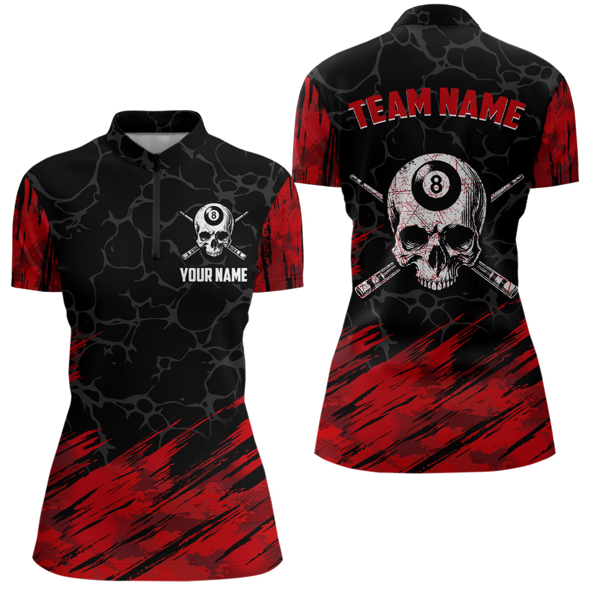 Black And Red 8 Ball Pool Skull Custom Women Billiard Shirts, Billiard Jersey Billiard Team Shirt TDM3303