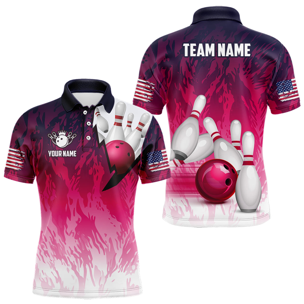 Personalized Pink Bowling Shirts For Men Custom Bowling Polo & Quarter Zip Bowling Team Jerseys TDM3629