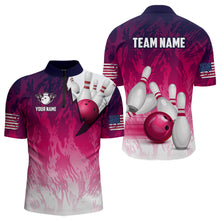 Load image into Gallery viewer, Personalized Pink Bowling Shirts For Men Custom Bowling Polo &amp; Quarter Zip Bowling Team Jerseys TDM3629