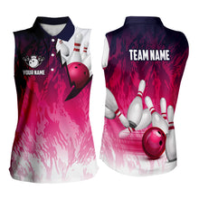 Load image into Gallery viewer, Personalized Pink Bowling Women Sleeveless Polo Shirt Custom Bowling Shirts Bowling Team Jerseys TDM3629