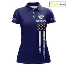 Load image into Gallery viewer, Customized Navy Blue American Flag Billiard Shirt For Women, 8 Ball Pool Team Jersey Polo &amp; 1/4 Zip TDM6586