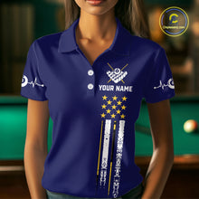 Load image into Gallery viewer, Customized Navy Blue American Flag Billiard Shirt For Women, 8 Ball Pool Team Jersey Polo &amp; 1/4 Zip TDM6586