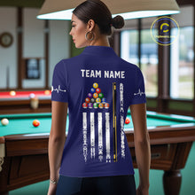 Load image into Gallery viewer, Customized Navy Blue American Flag Billiard Shirt For Women, 8 Ball Pool Team Jersey Polo &amp; 1/4 Zip TDM6586