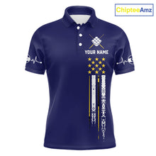 Load image into Gallery viewer, Customized Navy Blue American Flag Billiard Shirt For Men, 9 Ball Pool Team Jersey Polo &amp; 1/4 Zip TDM6587