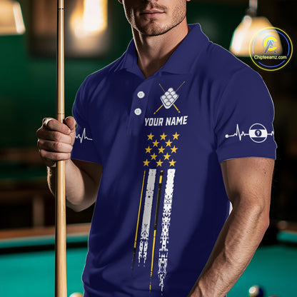 Customized Navy Blue American Flag Billiard Shirt For Men, 9 Ball Pool Team Jersey Polo & 1/4 Zip TDM6587