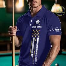 Load image into Gallery viewer, Customized Navy Blue American Flag Billiard Shirt For Men, 9 Ball Pool Team Jersey Polo &amp; 1/4 Zip TDM6587