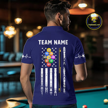 Load image into Gallery viewer, Customized Navy Blue American Flag Billiard Shirt For Men, 9 Ball Pool Team Jersey Polo &amp; 1/4 Zip TDM6587