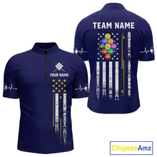 Load image into Gallery viewer, Customized Navy Blue American Flag Billiard Shirt For Men, 9 Ball Pool Team Jersey Polo &amp; 1/4 Zip TDM6587